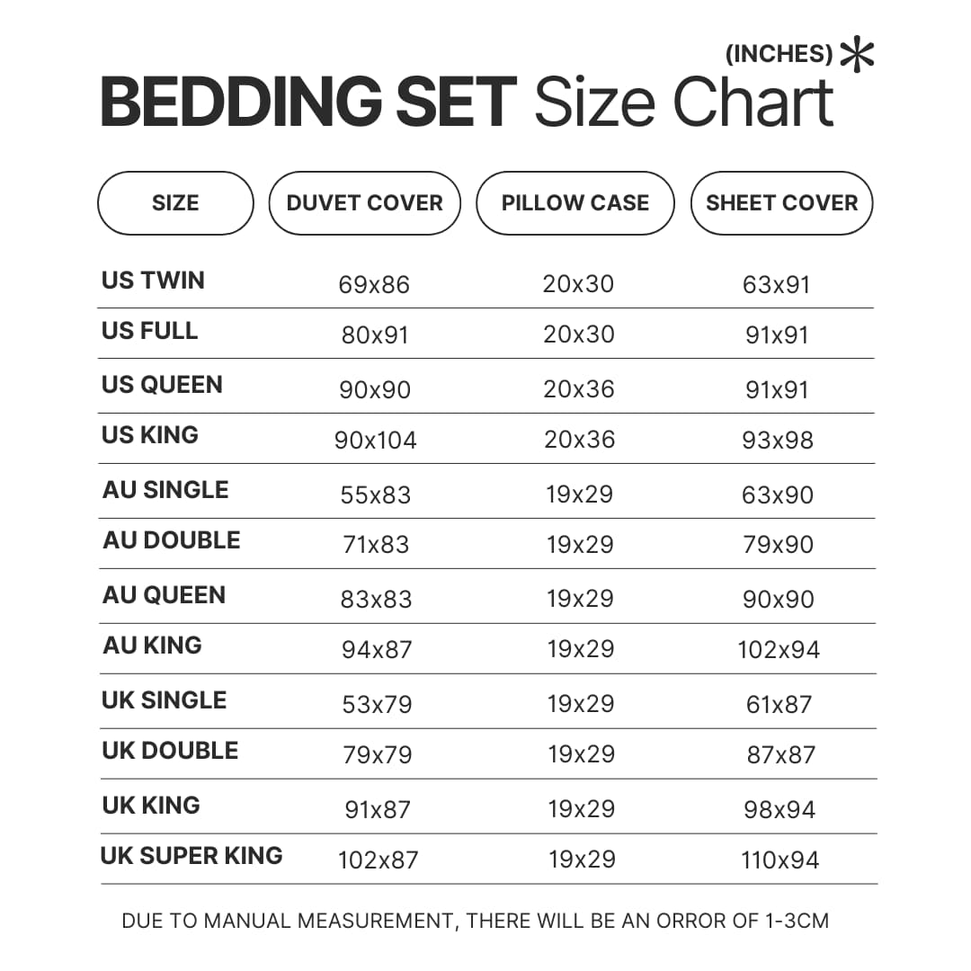 Bedding Set Size Chart - The Owl House Shop